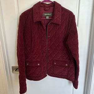 Eddie Bauer Jacket Womens Small Red Corduroy Full Zip Casual Coat in Size Large